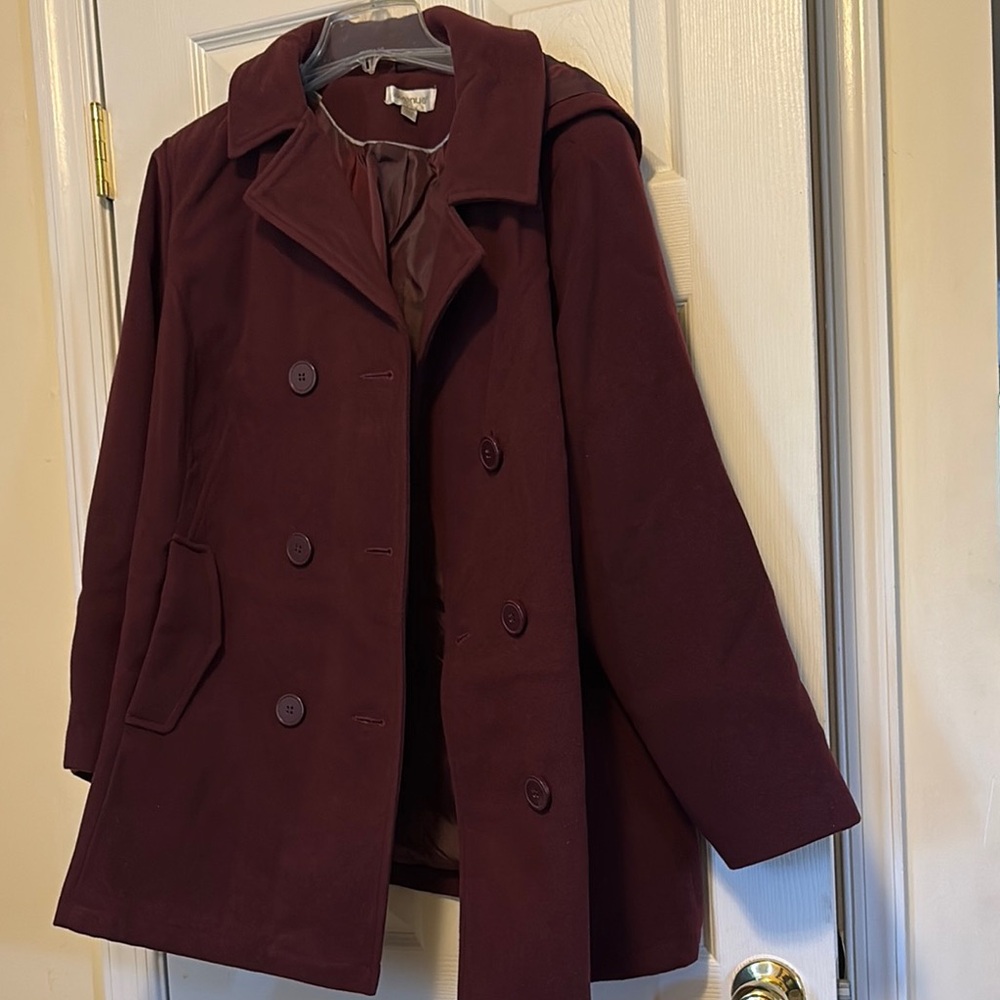 Women's Burgundy Double-Breasted Coat